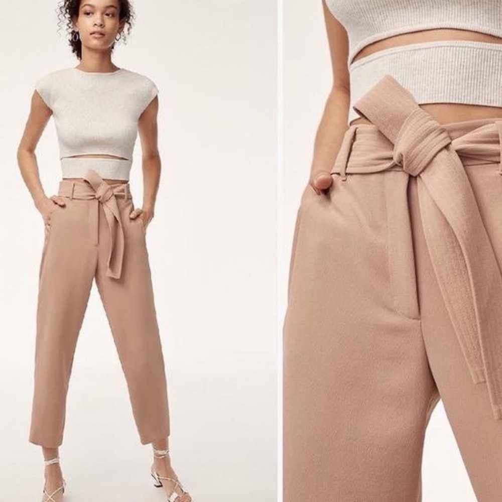 Aritzia Wilfred Salmon Jallade Tie Front High
Waisted Trousers Pants Size 10